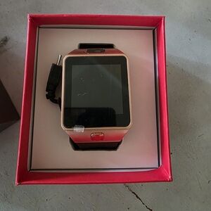 Smartwatch with Black Band and Gold Frame